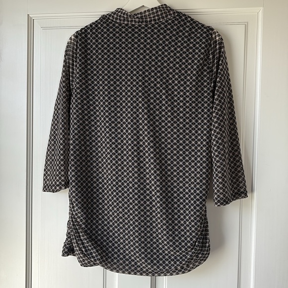 Dana Buchman Black and Cream Patterned Top large cowl neck blouse - Picture 6 of 7